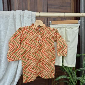 multicolor zigzag pattern cotton kurta with cream pajama