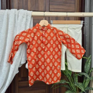 orange cotton kurta pajama set